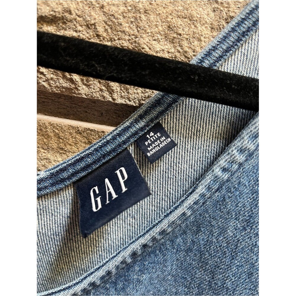 GAP Indigo Blue Denim Scoop Tank Dress Pockets Jumper Size 14 Petite - Picture 5 of 10